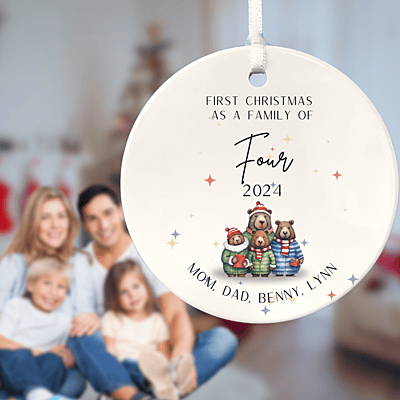 Family of Four Personalized 1st Christmas Ornament, 2024 Family Christmas Keepsake, Custom Christmas Gift for Family, Baby, adoption Family of Four Personalized 1st Christmas Ornament, 2024 Family Christmas Keepsake, Custom Christmas Gift for Family, Baby, adoption