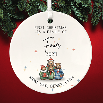 Family of Four Personalized 1st Christmas Ornament, 2024 Family Christmas Keepsake, Custom Christmas Gift for Family, Baby, adoption Family of Four Personalized 1st Christmas Ornament, 2024 Family Christmas Keepsake, Custom Christmas Gift for Family, Baby, adoption