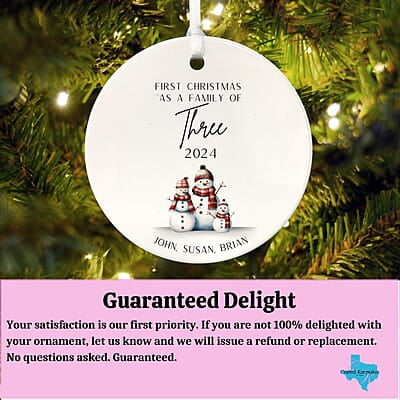 Family of 3 First Christmas 3, 2024 Personalized Custom Ornament, Heirloom Keepsake, Adoption Family of 3 First Christmas 3, 2024 Personalized Custom Ornament, Heirloom Keepsake, Adoption