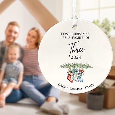 Family of 3 First Christmas 2, 2024 Personalized Custom Ornament, Heirloom Keepsake, Adoption Family of 3 First Christmas 2, 2024 Personalized Custom Ornament, Heirloom Keepsake, Adoption