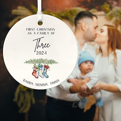 Family of 3 First Christmas 2, 2024 Personalized Custom Ornament, Heirloom Keepsake, Adoption Family of 3 First Christmas 2, 2024 Personalized Custom Ornament, Heirloom Keepsake, Adoption