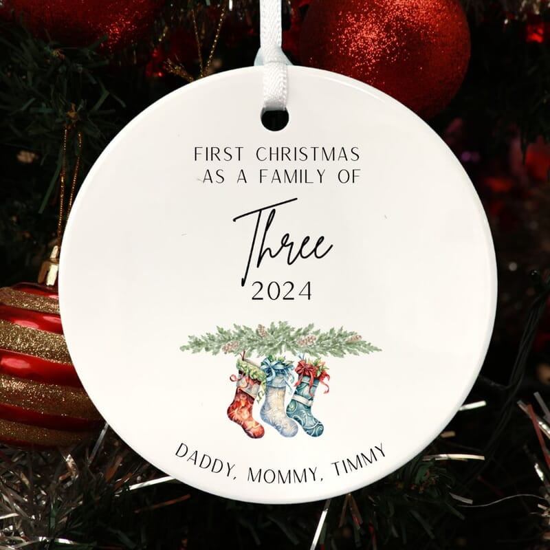 Family of 3 First Christmas 2, 2024 Personalized Custom Ornament, Heirloom Keepsake, Adoption Family of 3 First Christmas 2, 2024 Personalized Custom Ornament, Heirloom Keepsake, Adoption