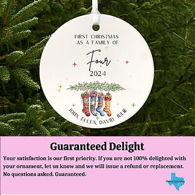 Family of 4 First Christmas 3, Personalized 2024 Custom Ceramic Ornament Heirloom Keepsake, Adoption Family of 4 First Christmas 3, Personalized 2024 Custom Ceramic Ornament Heirloom Keepsake, Adoption