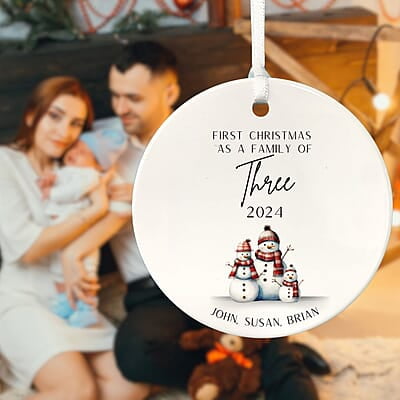 Family of 3 First Christmas 3, 2024 Personalized Custom Ornament, Heirloom Keepsake, Adoption Family of 3 First Christmas 3, 2024 Personalized Custom Ornament, Heirloom Keepsake, Adoption