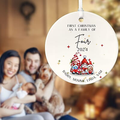 Family of 4 First Christmas 3, Personalized 2024 Custom Ceramic Ornament Heirloom Keepsake, Adoption Family of 4 First Christmas 3, Personalized 2024 Custom Ceramic Ornament Heirloom Keepsake, Adoption