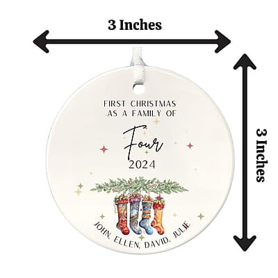 Family of 4 First Christmas 3, Personalized 2024 Custom Ceramic Ornament Heirloom Keepsake, Adoption Family of 4 First Christmas 3, Personalized 2024 Custom Ceramic Ornament Heirloom Keepsake, Adoption