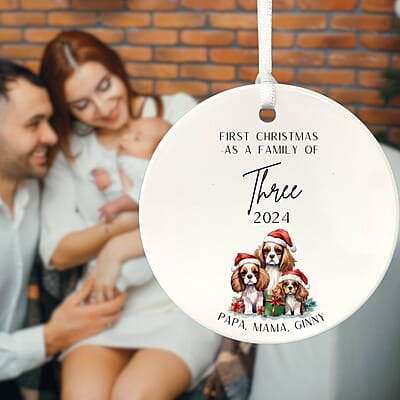 Family of 3 First Christmas 4, 2024 Personalized Custom Ornament, Heirloom Keepsake, Adoption Family of 3 First Christmas 4, 2024 Personalized Custom Ornament, Heirloom Keepsake, Adoption
