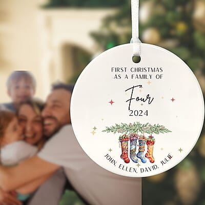 Family of 4 First Christmas 4, Personalized 2024 Custom Ceramic Ornament, Quality Lasting Heirloom Keepsake, Beautiful Nostalgic Memento Family of 4 First Christmas 4, Personalized 2024 Custom Ceramic Ornament, Quality Lasting Heirloom Keepsake, Beautiful Nostalgic Memento