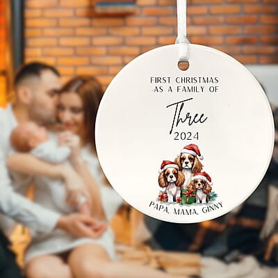 Family of 3 First Christmas 4, 2024 Personalized Custom Ornament, Heirloom Keepsake, Adoption Family of 3 First Christmas 4, 2024 Personalized Custom Ornament, Heirloom Keepsake, Adoption
