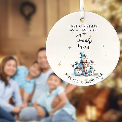Family of 4 First Christmas 4, Personalized 2024 Custom Ceramic Ornament, Quality Lasting Heirloom Keepsake, Beautiful Nostalgic Memento Family of 4 First Christmas 4, Personalized 2024 Custom Ceramic Ornament, Quality Lasting Heirloom Keepsake, Beautiful Nostalgic Memento