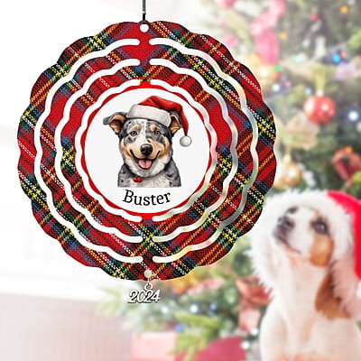 Breeds Starting with A Dog in Santa Hat Personalized 4" Wind Spinner Ornament Pet Parent Gift Breeds Starting with A Dog in Santa Hat Personalized 4" Wind Spinner Ornament Pet Parent Gift