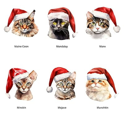 Breeds Starting with M - N Cat in Santa Hat Personalized 4" Wind Spinner Christmas Ornament Pet Gift Breeds Starting with M - N Cat in Santa Hat Personalized 4" Wind Spinner Christmas Ornament Pet Gift