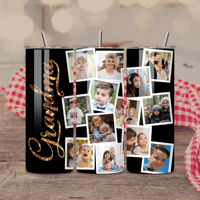 Custom Grandma 20 oz Photo Tumbler – Glam Black & Gold with 13 Photo Slots Custom Grandma 20 oz Photo Tumbler – Glam Black & Gold with 13 Photo Slots