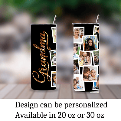 Custom Grandma 20 oz Photo Tumbler – Glam Black & Gold with 13 Photo Slots Custom Grandma 20 oz Photo Tumbler – Glam Black & Gold with 13 Photo Slots
