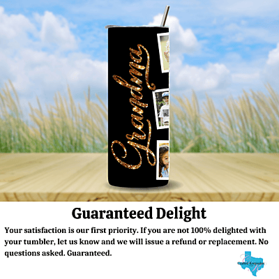 Custom Grandma 20 oz Photo Tumbler – Glam Black & Gold with 13 Photo Slots Custom Grandma 20 oz Photo Tumbler – Glam Black & Gold with 13 Photo Slots