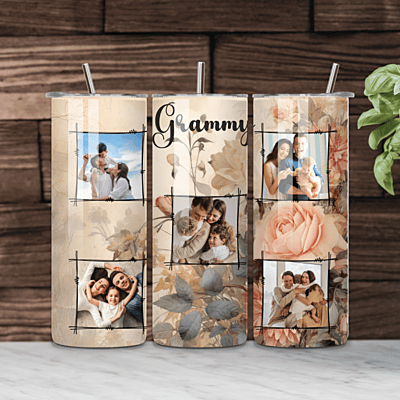 Custom Grammy 20 oz. Photo Tumbler – Muted Floral Design with 5 Photo Keepsake Custom Grammy 20 oz. Photo Tumbler – Muted Floral Design with 5 Photo Keepsake