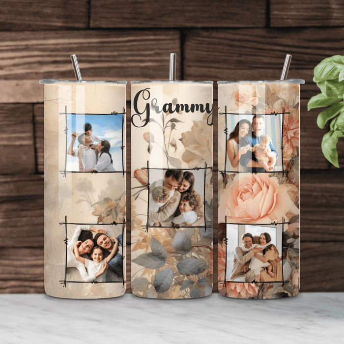 Custom Grammy 20 oz. Photo Tumbler – Muted Floral Design with 5 Photo Keepsake Custom Grammy 20 oz. Photo Tumbler – Muted Floral Design with 5 Photo Keepsake