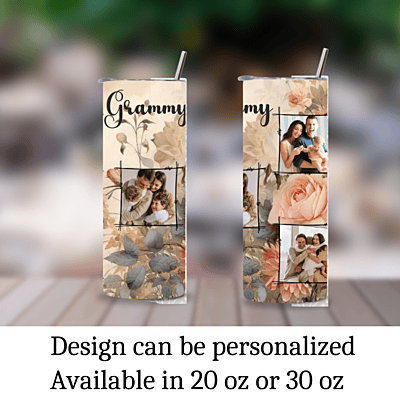 Custom Grammy 20 oz. Photo Tumbler – Muted Floral Design with 5 Photo Keepsake Custom Grammy 20 oz. Photo Tumbler – Muted Floral Design with 5 Photo Keepsake