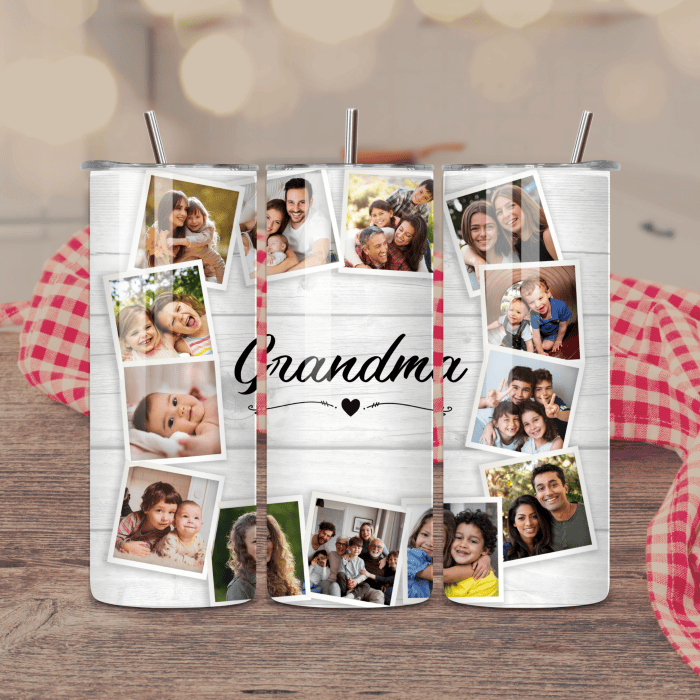 Custom Grandma 13 Photo Tumbler – Simple Woodgrain Design Photo Keepsake Custom Grandma 13 Photo Tumbler – Simple Woodgrain Design Photo Keepsake