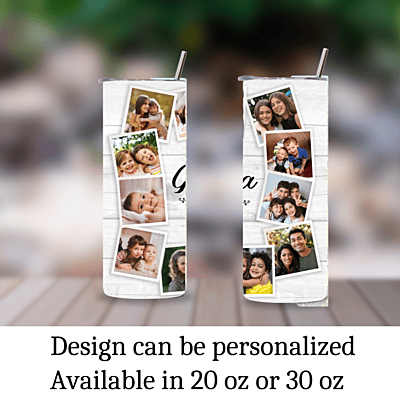 Custom Grandma 13 Photo Tumbler – Simple Woodgrain Design Photo Keepsake Custom Grandma 13 Photo Tumbler – Simple Woodgrain Design Photo Keepsake