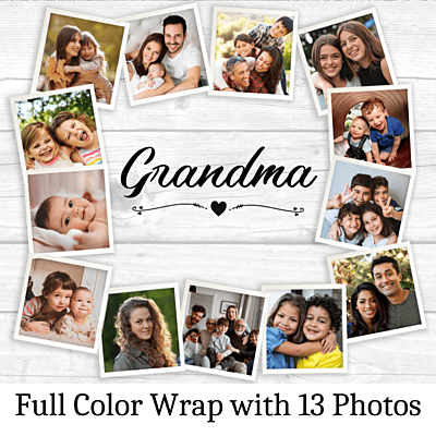 Custom Grandma 13 Photo Tumbler – Simple Woodgrain Design Photo Keepsake Custom Grandma 13 Photo Tumbler – Simple Woodgrain Design Photo Keepsake