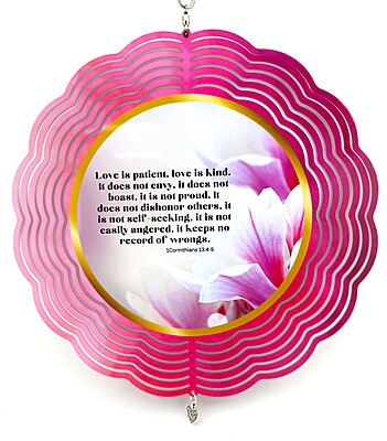 Mom Tribute Wind Spinner – 10" Floral Design with Heart Charm and Romans 8:28 Scripture Mom Tribute Wind Spinner – 10" Floral Design with Heart Charm and Romans 8:28 Scripture