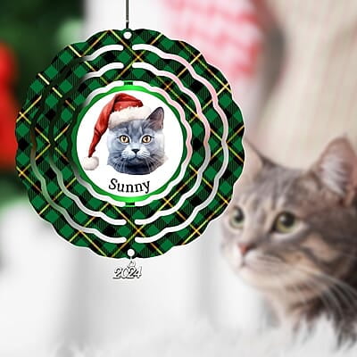 Breeds Starting with C Cat in Santa Hat Personalized 4" Wind Spinner Christmas Ornament Pet Gift Breeds Starting with C Cat in Santa Hat Personalized 4" Wind Spinner Christmas Ornament Pet Gift