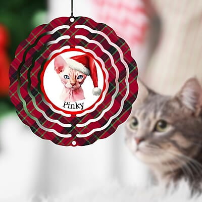 Breeds Starting with D Cat in Santa Hat Personalized 4" Wind Spinner Christmas Ornament Pet Gift Breeds Starting with D Cat in Santa Hat Personalized 4" Wind Spinner Christmas Ornament Pet Gift