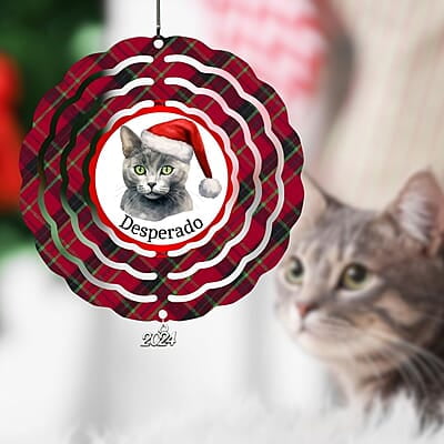 Breeds Starting with J - L Cat in Santa Hat Personalized 4" Wind Spinner Christmas Ornament Pet Gift Breeds Starting with J - L Cat in Santa Hat Personalized 4" Wind Spinner Christmas Ornament Pet Gift