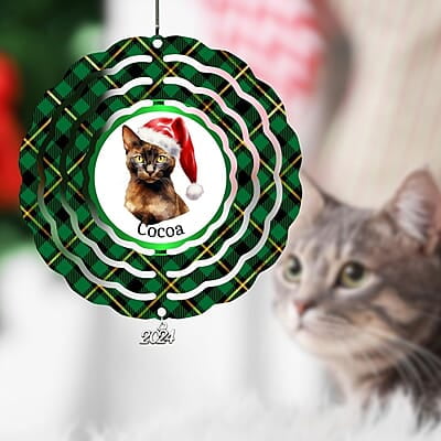Breeds Starting with S Cat in Santa Hat Personalized 4" Wind Spinner Christmas Ornament Pet Gift Breeds Starting with S Cat in Santa Hat Personalized 4" Wind Spinner Christmas Ornament Pet Gift