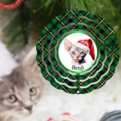 Breeds Starting with B Cat in Santa Hat Personalized 4" Wind Spinner Christmas Ornament Pet Gift Breeds Starting with B Cat in Santa Hat Personalized 4" Wind Spinner Christmas Ornament Pet Gift
