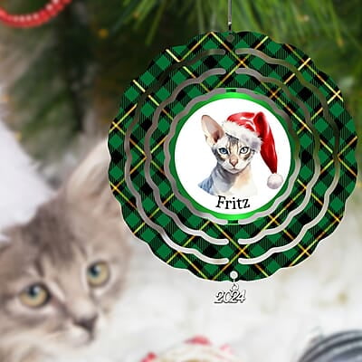 Breeds Starting with D Cat in Santa Hat Personalized 4" Wind Spinner Christmas Ornament Pet Gift Breeds Starting with D Cat in Santa Hat Personalized 4" Wind Spinner Christmas Ornament Pet Gift