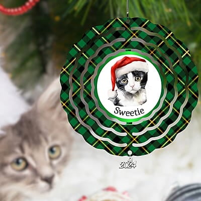 Breeds Starting with J - L Cat in Santa Hat Personalized 4" Wind Spinner Christmas Ornament Pet Gift Breeds Starting with J - L Cat in Santa Hat Personalized 4" Wind Spinner Christmas Ornament Pet Gift