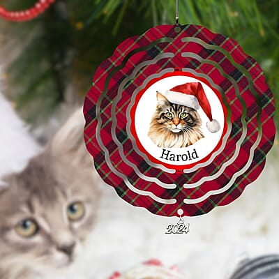 Breeds Starting with M - N Cat in Santa Hat Personalized 4" Wind Spinner Christmas Ornament Pet Gift Breeds Starting with M - N Cat in Santa Hat Personalized 4" Wind Spinner Christmas Ornament Pet Gift