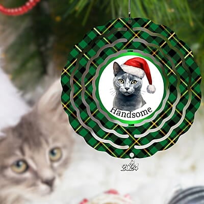 Breeds Starting with O - R Cat in Santa Hat Personalized 4" Wind Spinner Christmas Ornament Pet Gift Breeds Starting with O - R Cat in Santa Hat Personalized 4" Wind Spinner Christmas Ornament Pet Gift