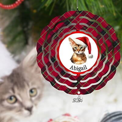 Breeds Starting with S Cat in Santa Hat Personalized 4" Wind Spinner Christmas Ornament Pet Gift Breeds Starting with S Cat in Santa Hat Personalized 4" Wind Spinner Christmas Ornament Pet Gift