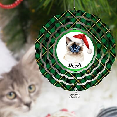 Breeds Starting with T - Y Cat in Santa Hat Personalized 4" Wind Spinner Christmas Ornament Pet Gift Breeds Starting with T - Y Cat in Santa Hat Personalized 4" Wind Spinner Christmas Ornament Pet Gift