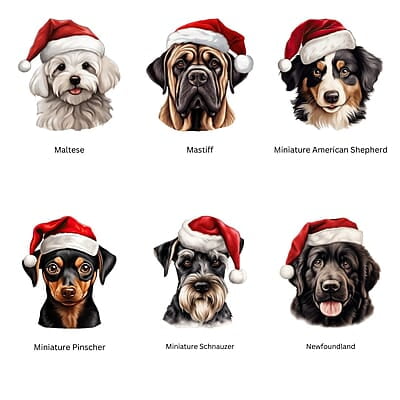 Breeds Starting with M-O Dog in Santa Hat Personalized 4" Wind Spinner Ornament, Pet Parent Gift Breeds Starting with M-O Dog in Santa Hat Personalized 4" Wind Spinner Ornament, Pet Parent Gift