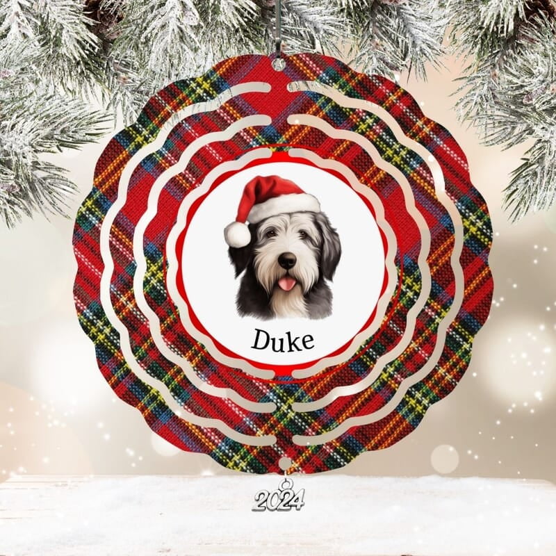 Breeds Starting with M-O Dog in Santa Hat Personalized 4" Wind Spinner Ornament, Pet Parent Gift Breeds Starting with M-O Dog in Santa Hat Personalized 4" Wind Spinner Ornament, Pet Parent Gift