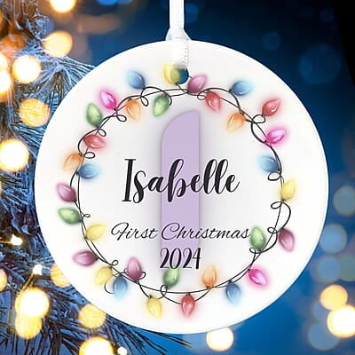 Personalized Baby Alphabet Ceramic Ornament, 2024 1st Christmas Quality Keepsake, Custom Girl and Boy Gift, Christmas Lights Monogram Personalized Baby Alphabet Ceramic Ornament, 2024 1st Christmas Quality Keepsake, Custom Girl and Boy Gift, Christmas Lights Monogram
