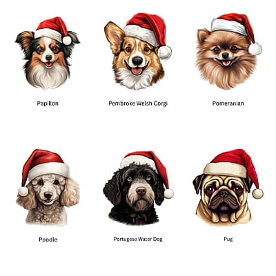 Breeds Starting with p Dog Santa Hat Personalized 4" Wind Spinner Ornament, Pet Parent Gift Breeds Starting with p Dog Santa Hat Personalized 4" Wind Spinner Ornament, Pet Parent Gift