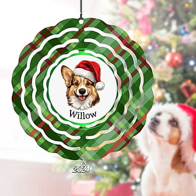 Breeds Starting with p Dog Santa Hat Personalized 4" Wind Spinner Ornament, Pet Parent Gift Breeds Starting with p Dog Santa Hat Personalized 4" Wind Spinner Ornament, Pet Parent Gift