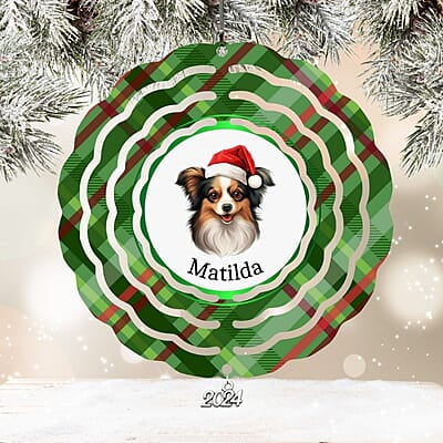 Breeds Starting with p Dog Santa Hat Personalized 4" Wind Spinner Ornament, Pet Parent Gift Breeds Starting with p Dog Santa Hat Personalized 4" Wind Spinner Ornament, Pet Parent Gift