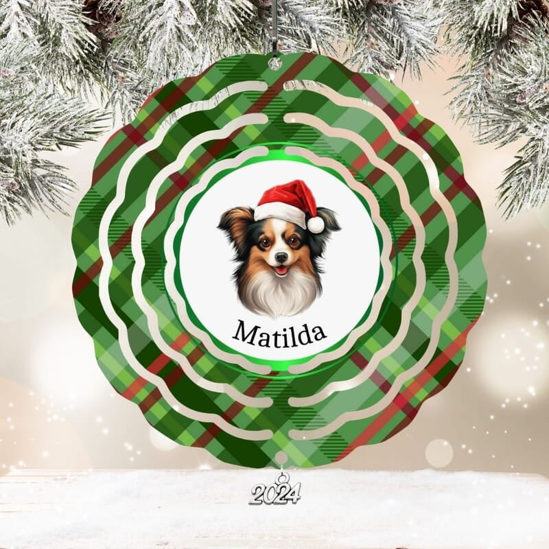 Breeds Starting with p Dog Santa Hat Personalized 4" Wind Spinner Ornament, Pet Parent Gift Breeds Starting with p Dog Santa Hat Personalized 4" Wind Spinner Ornament, Pet Parent Gift