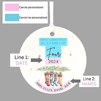 Family of 4 First Christmas 4, Personalized 2024 Custom Ceramic Ornament, Quality Lasting Heirloom Keepsake, Beautiful Nostalgic Memento Family of 4 First Christmas 4, Personalized 2024 Custom Ceramic Ornament, Quality Lasting Heirloom Keepsake, Beautiful Nostalgic Memento