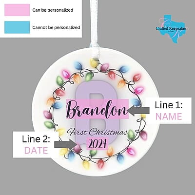 Personalized Baby Alphabet Ceramic Ornament, 2024 1st Christmas Quality Keepsake, Custom Girl and Boy Gift, Christmas Lights Monogram Personalized Baby Alphabet Ceramic Ornament, 2024 1st Christmas Quality Keepsake, Custom Girl and Boy Gift, Christmas Lights Monogram