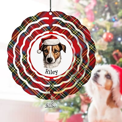 Breeds Starting with R-S Dog in Santa Hat Personalized 4" Wind Spinner Ornament Keepsake with charm, Pet Parent Gift Breeds Starting with R-S Dog in Santa Hat Personalized 4" Wind Spinner Ornament Keepsake with charm, Pet Parent Gift