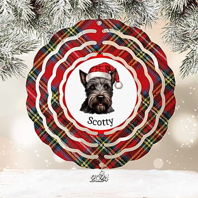 Breeds Starting with R-S Dog in Santa Hat Personalized 4" Wind Spinner Ornament Keepsake with charm, Pet Parent Gift Breeds Starting with R-S Dog in Santa Hat Personalized 4" Wind Spinner Ornament Keepsake with charm, Pet Parent Gift