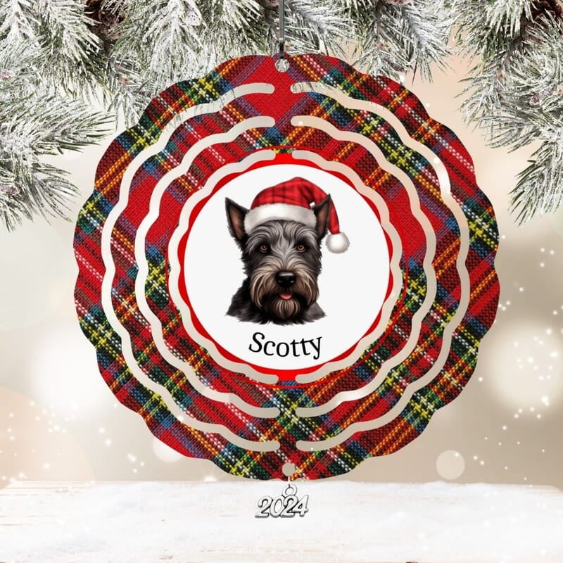 Breeds Starting with R-S Dog in Santa Hat Personalized 4" Wind Spinner Ornament Keepsake with charm, Pet Parent Gift Breeds Starting with R-S Dog in Santa Hat Personalized 4" Wind Spinner Ornament Keepsake with charm, Pet Parent Gift