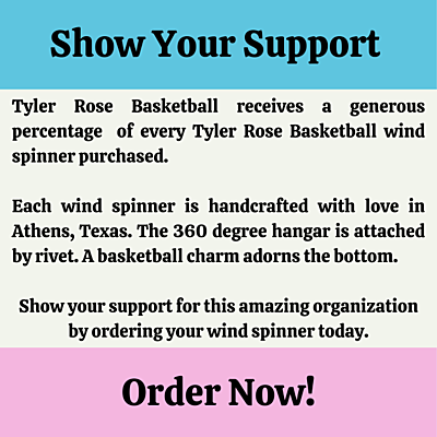 Custom 10" Aluminum Wind Spinners – Tyler Rose Special Olympics Basketball Fundraiser made in Athens Custom 10" Aluminum Wind Spinners – Tyler Rose Special Olympics Basketball Fundraiser made in Athens